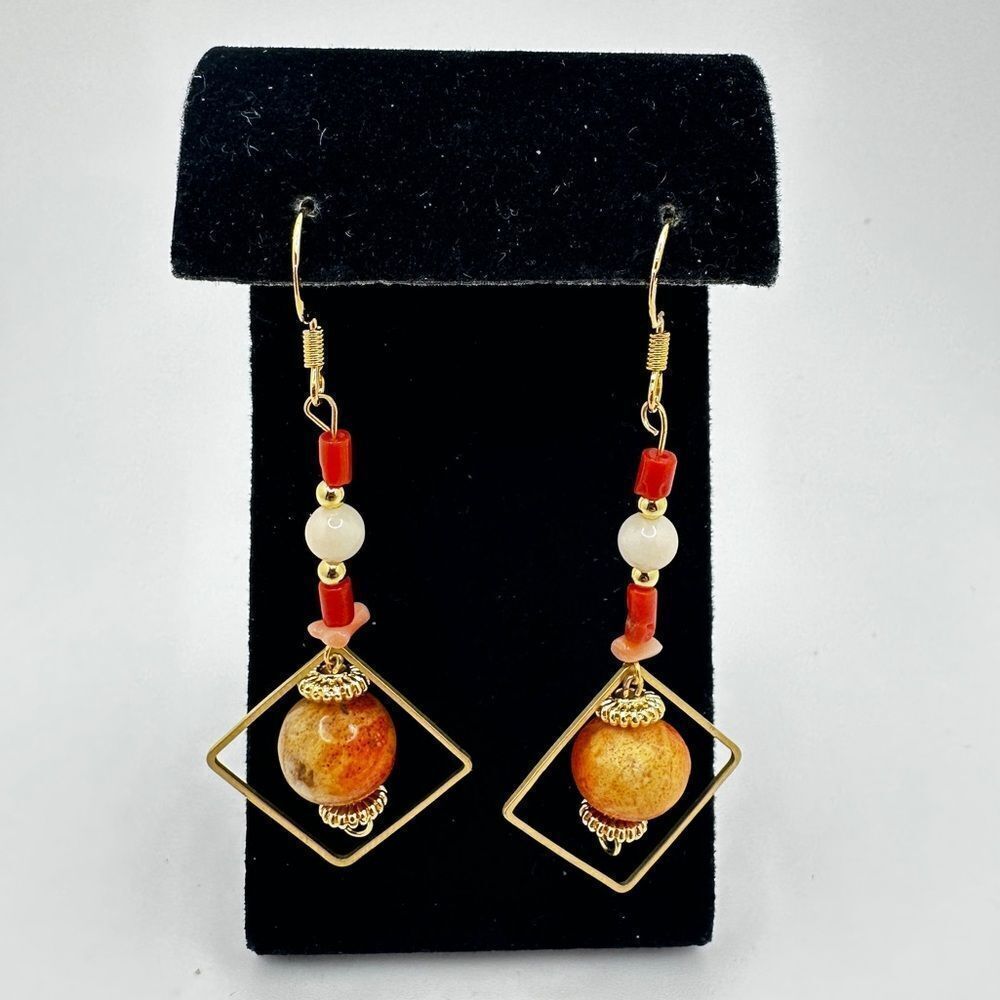 NWOT ~3" Three types of Coral and gold accent earrings with gold over 925 hooks!